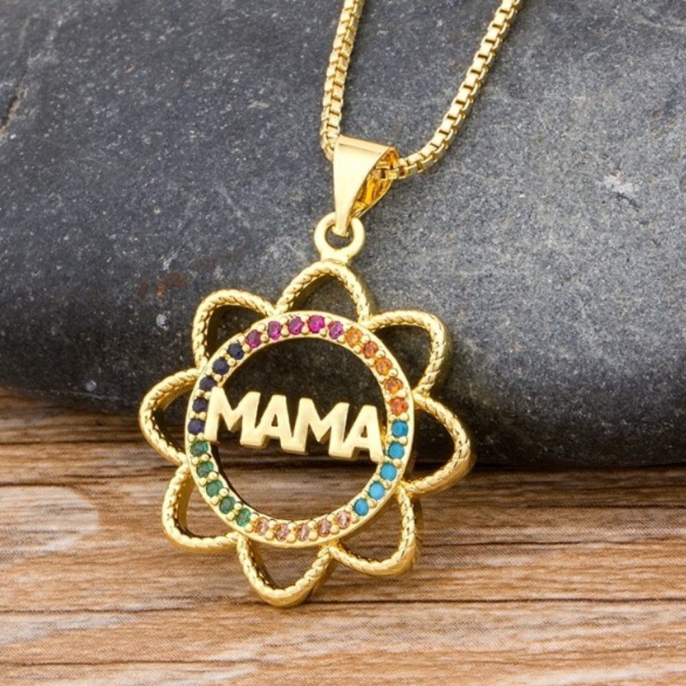 Mama Sunflower & Rainbow Crystals Necklace - Gold Plated Copper & Crystals